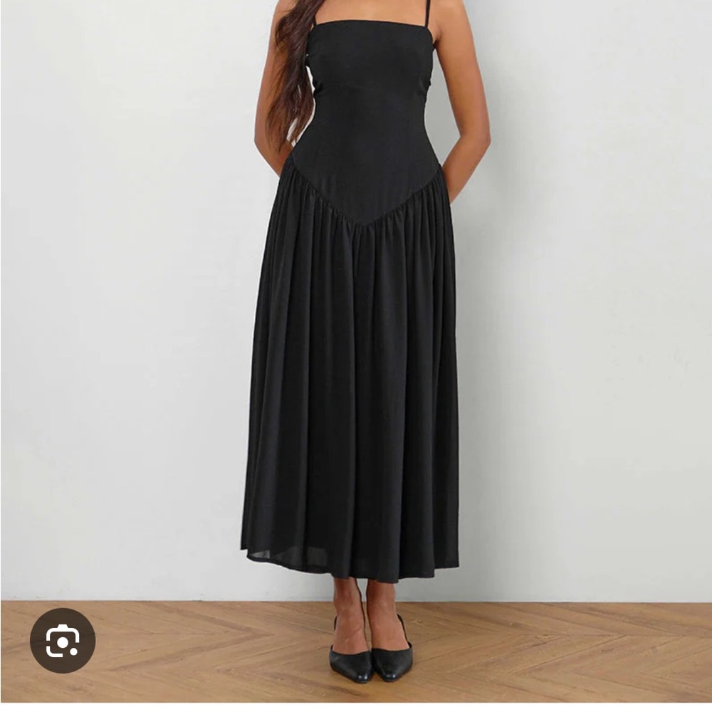 Paduri Drop Waist Midi Dress In Chiffon Black
